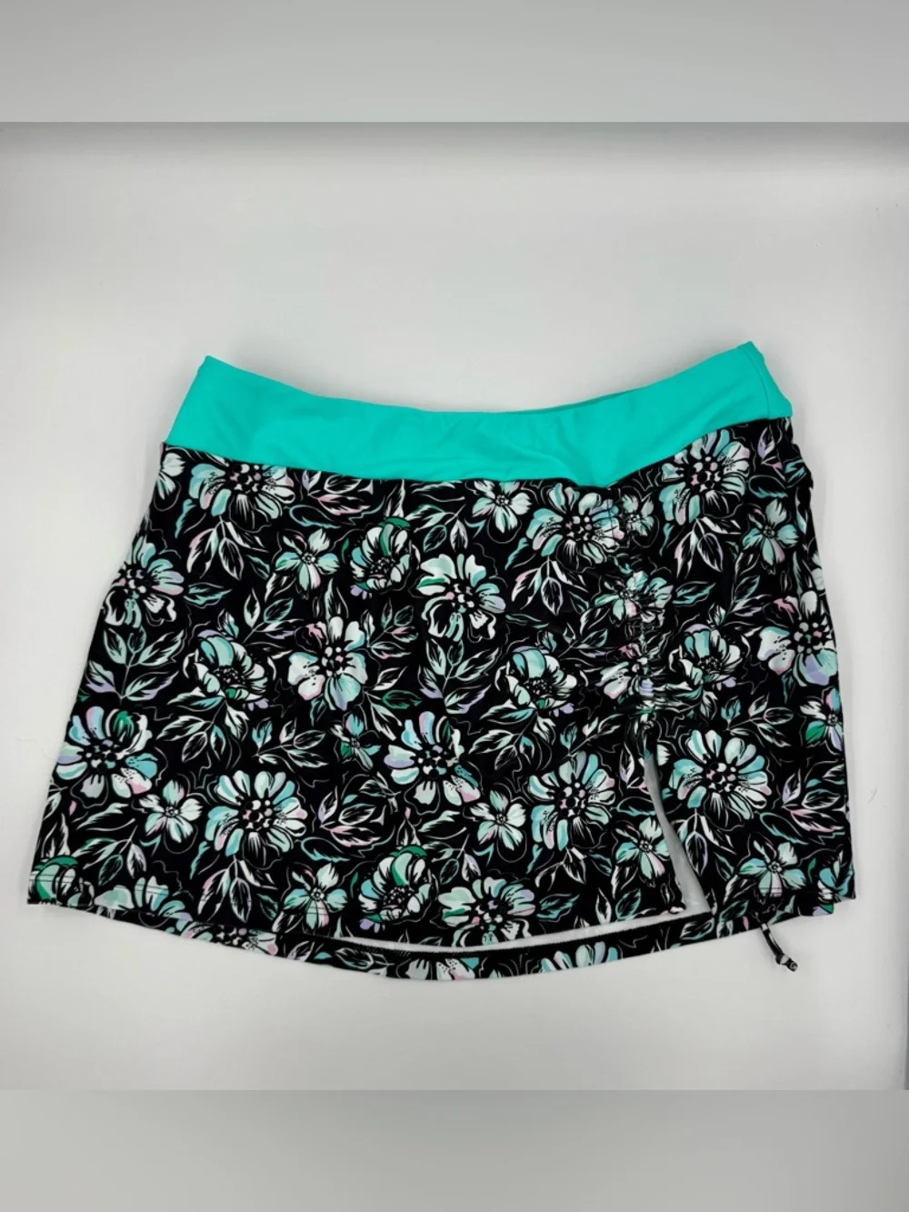 Yonique NWT Teal Halter Tankini Set with Floral Swim Skirt Size Small